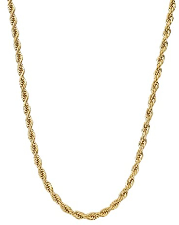 Kritz Chaîne Collier Maille Corde torsadée Fine 3 mm Acier inoxydable plaqué Or - Chaine Femme Homme Longueurs 40 45 50 55 Cm - Bijoux Cadeau Unisexe (40 Cm)