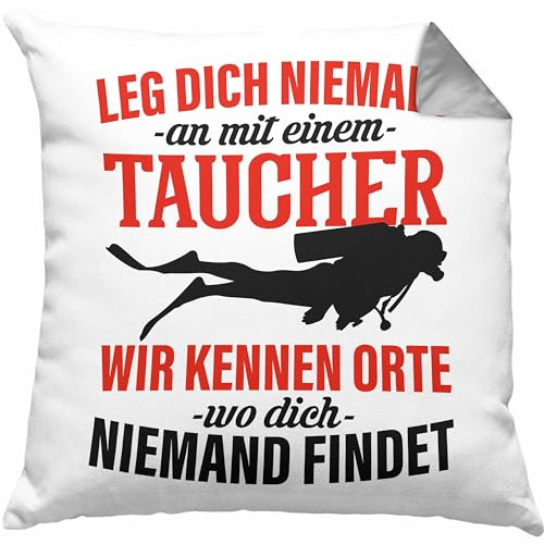 Trendation Leg Dich Nicht Mit Einem Taucher An Kissen mit Füllung 40x40 Geschenk Tauch-Lehrer Sport Geschenkidee (Grau)