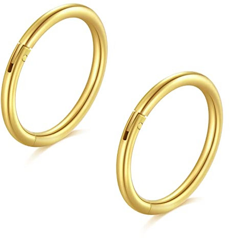 Longita 2 Stück Nasenpiercing Ring, 316L Chirurgenstahl Nasenring, 18G Septum Clicker Ring, Helix Conch Knorpel Tragus Piercing Ohr Innendurchmesser 8MM Gold