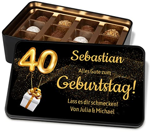 True Statements Personalisierte Pralinendose Geburtstag mit Namen, Metalldose mit 12 Pralinen