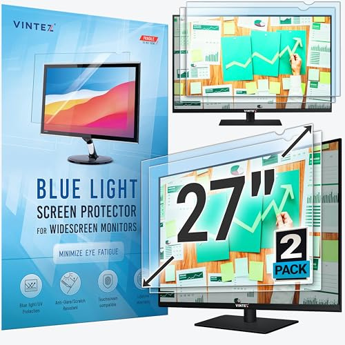 VINTEZ 27 inch Blue Light Blocking Screen Protector Panel for 16:9 Widescreen Computer Monitor and Laptop - PC Anti-UV Eye Protection Filter Film - Anti-Scratch Diagonal Frame Shield [2 Pack]