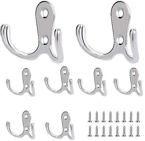 YSDMY Lot de 8 Double Crochet de Manteau Crochets Muraux à Double Broche avec vis assorties Crochet de Manteau Rétro Argent pour étagères, Tiroirs, Bain, Crochet de Chambre et Décoratio