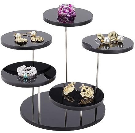 FINGERINSPIRE Runder Acryl Displayständer 5-Etage in Schwarz, 7,55cm Drehbar für Schmuck, Figuren, Cupcake, Parfüm und Sammlerstücke
