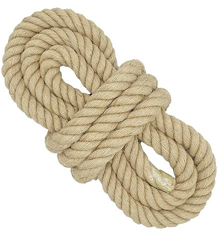 20 mm * 10 m Corda di iuta spessa intrecciata a 4 fili per altalena e da tiro alla fune per impieghi gravosi, Corda di juta per artigianato, giardinaggio, amaca, ringhiere, dock