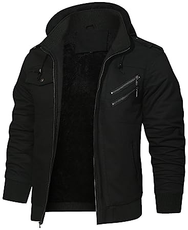 HOOD CREW Vestes d'hiver épaisses doublées en polaire pour homme - Veste cargo tactique militaire avec capuche, Noir , XL