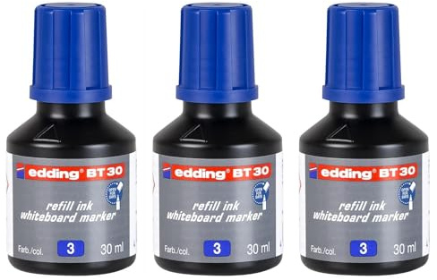 EDDING 3 Flaschen 30 ml Nachfülltinte Blau BT 30 für Whiteboard-Marker