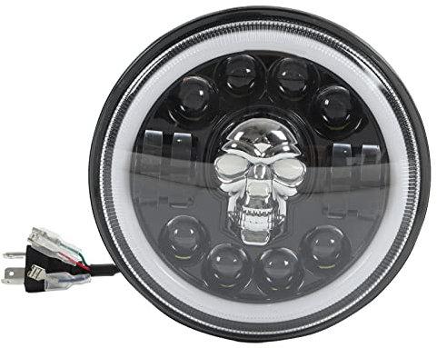 Leapiture Faro Per Moto da 7 Pollici Faro Rotondo Per Moto LED Faro Per Occhi di Angelo Modello a Testa di Teschio Illuminazione Bianca Per La Modifica Universale della Moto
