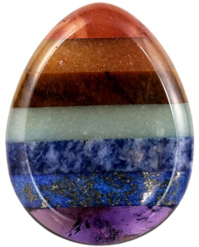 Nupuyai 7 Chakra Stein Handschmeichler Edelstein Daumenstein Heilstein | Chakra Handschmeichler Glücksbringer, Daumenstein gegen Stress und Angst, Taschenstein, Massagestein, Reiki Energiestein