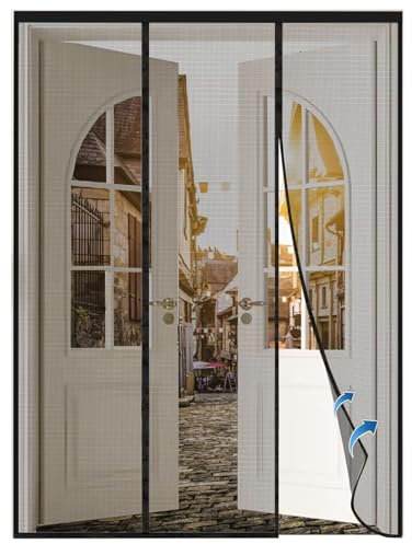 Insektenschutz Doppeltür Fliegenvorhang, 145x250cm Schwarz Fliegengitter Tür mit Magnet, Ideal für Schiebetür Balkontür Ohne Bohren