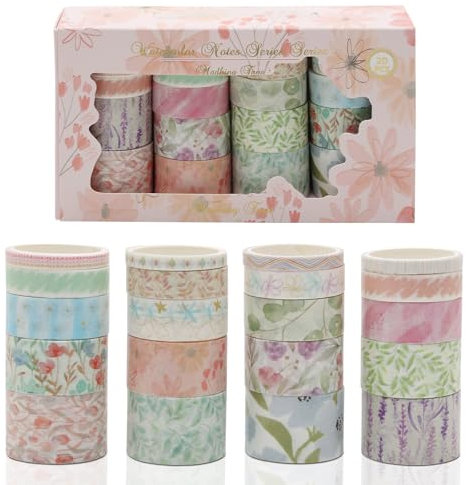 Juyibaao 20 Rollen Washi Tape Set, Vintage Aquarell Masking Tapes, Dekoratives Washi-Tapefür Scrapbook Journals Planners DIY Crafts Gift Wrapping Festivals (Watercolor)