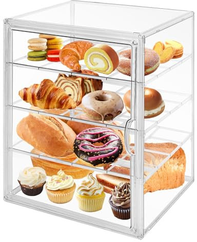 Cutora Paquete de 2 paneras transparentes grandes para encimera de cocina, 4 capas de acrílico para pastelería, contenedor de almacenamiento de panadería con puerta magnética, soporte para pan para
