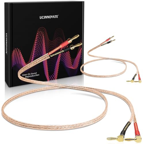 VVFLED 2m HiFi Cable with Banana Plugs, 2 Pack 13AWG Speaker Leads with Right Angle Gold Plated Banana Plugs, Flexible Audiophile Standard Speaker Wire for Audio HiFi System Amp Amplifiers (2X 2m)