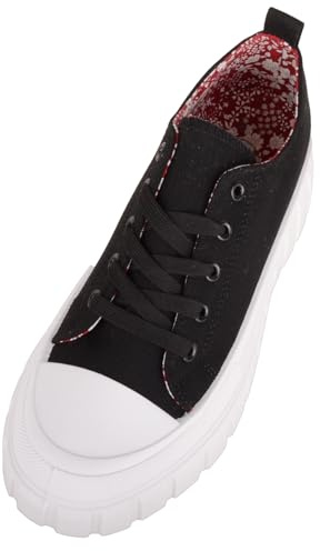 Womens Lace Up Canvas Trainer Pumps with Chunky Sole
