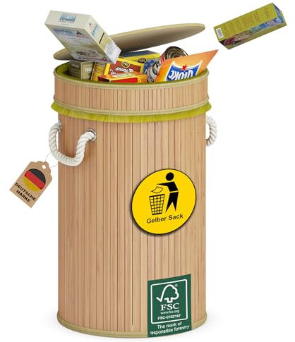 ADEL DREAM Supporto per Sacchi Gialli Contenitore per Rifiuti in Legno a Prova di Odore Ideale come Supporto per Sacchi Gialli Cestino per Rifiuti da 60LContenitore Ermetico