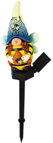 Wezalget Solar Garden Gnome Statue - Decorative Bee Figurine Lights for Outdoor Fairy Garden Accessories