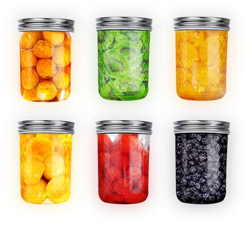 6pcs 8oz Mason Jars with Lids Overnight Oats Jar for Homemade Jam Tomato Cucumber Honey Overnight Oats Jelly Fruit Food Storage 250ml (8oz)