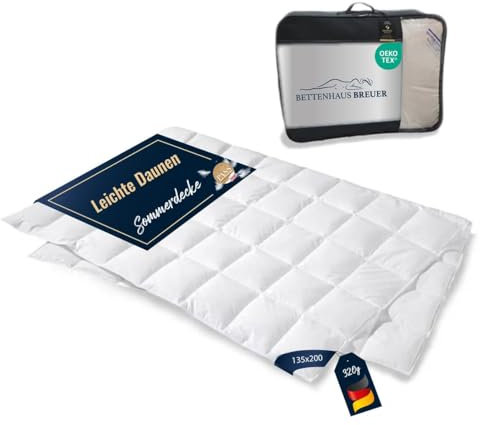 Bettenhaus Breuer Bettdecke 135x200 | Daunendecke | Decke für den Sommer | Sommer-Daunendecke | Kassettenbettdecke | Sommerdecke | Daunenbettdecken | Oeko-TEX-Zertifiziert | Daunenpass