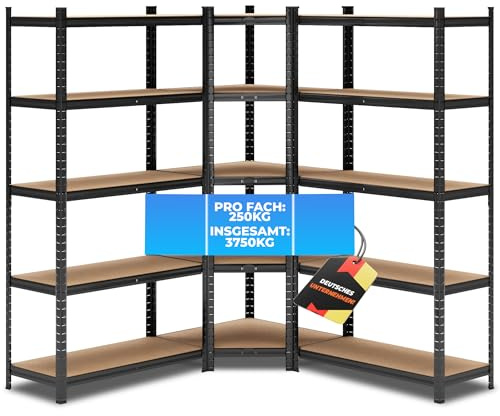 ALL Premium Schwerlastregal Eckregal 180x70x40 cm + 2X 180x90x40 cm Schwarz - 3750kg Traglast – stabiles Eckregal stehend, vielseitiges Regalsystem, Corner Shelf, ideal für Keller & Lager