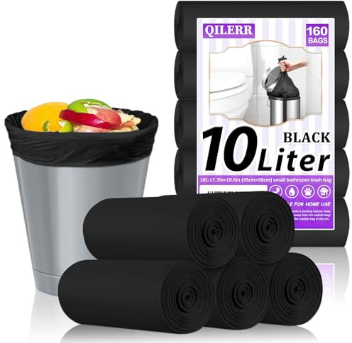 10 liter små papperskorgar, svart, 160 st pedalfack, tjockare minipappersfack, avfallspåsar för toaletter, badrum, kök, kontor, passar 10 till 12 l soptunna
