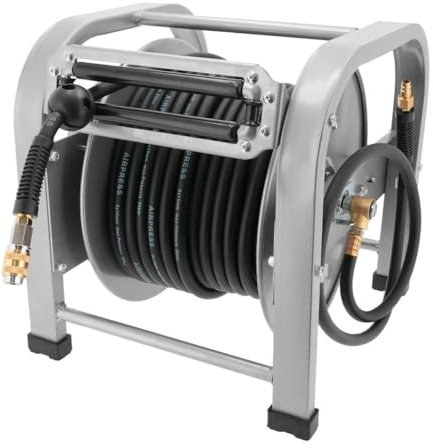 AIRPRESS - Enrollador automático de manguera de aire de goma 30 m 8 x 14 mm para suelo - Enrrollador manguera compresor aire - Enrollador de manguera aire comprimido