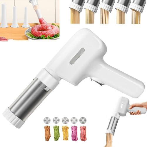 Electric Idiyappam Maker, Idiyappam Maker, Handheld Electric Pasta Maker, 5-in-1 Cordless Pasta Machine (White)
