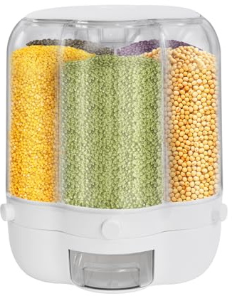 6 Grids Large Rice Food Grain Dispenser, 360° Rotation Rice Container With Six Storage Compartments, Pantry Storage Container For Storing Flour, Nuts, Coffee Beans, Sweets, Cereals