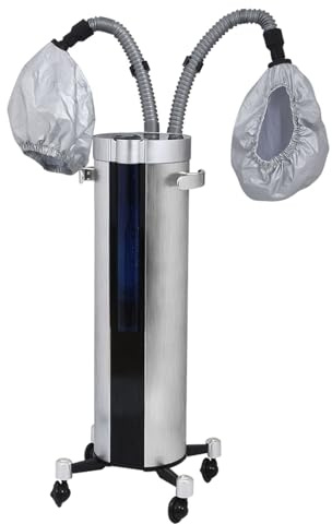Jcgly Vaporizador de Cabello con 2 Tapas, Procesador de Cabello Profesional de Pie, Vaporizador 2 en 1 para Cabello y Rostro, para Salón, SPA, Barbería, Aleación De Aluminio Plateado