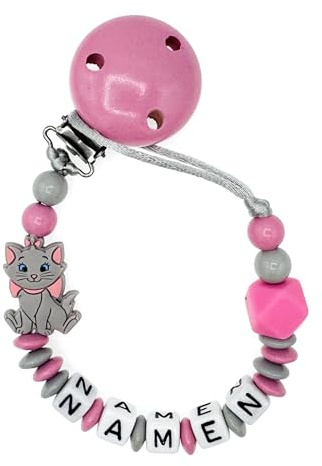 Nuckelkette mit Namen  KATZE  in verschiedenen Farben und Motiven/Unisex/Personalisiert (Babyrosa Hellgrau)