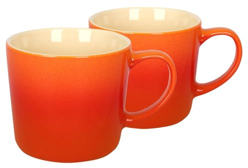 Argon Tableware 330ml New Bone China Ombre Mugs - Orange - 2X Colourful Glazed Fine Ceramic Stoneware Pottery Coffee Tea Cup Set | Microwave & Dishwasher Safe