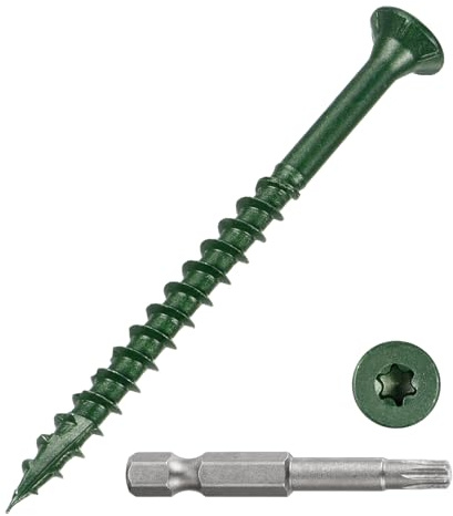 METALLIXITY 100Pcs #9x2-1/2 Deck Screws Kit Wood Screw CS Green | Decking Screws Epoxy Coated with T25 Torx Drive Head for Wood Fence,Table,Chairs