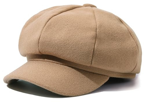 NLAND Dam åttakantig hatt elegant klassisk platt keps Newsboy retro fransk mössa unisex med lätt visir Gatsby Cap, Khaki, one size