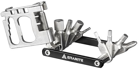 Granite Diverse 20 Multitool, kompakt 20-in-1 | Cr-V Inbus plus Torx und Kreuz, CNC Alu, 9 mm schlank, Schlüsselring-Öse, für MTB und Straße