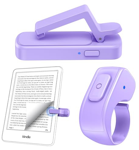 Remote Page Turner Ring for Kindle Paperwhite Oasis Scribe Kobo,Designed for Thick Cases Clicker Page Turner Camera Remote for iPhone iPad Android Tablets Reading Novels Comics with Storage Bag-Purple