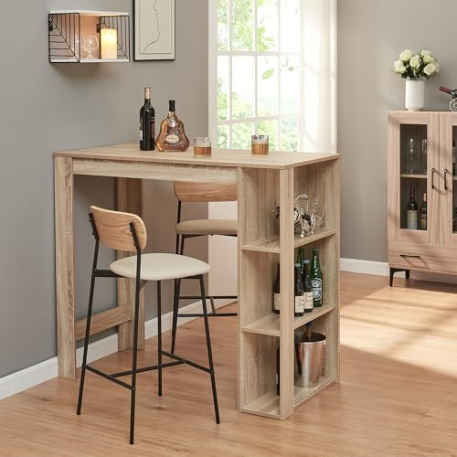 [en.casa] Mesa Alta Cocina Danderyd Mesa de Bar Moderna con 3 Estantes Laterales para Comedor Oficina en Casa Aglomerado 120 x 60 x 106 cm - Efecto Roble