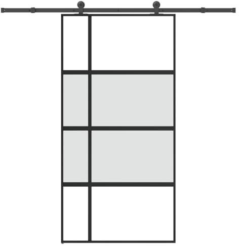Iiaky Schiebetür Komplettset mit tür Glasschiebetür Komplettset Schiebetür mit Beschlag Schiebetürsystem ESG-Glas & Aluminium-matt and transparent-102.5 x 205 cm (213.5 cm)