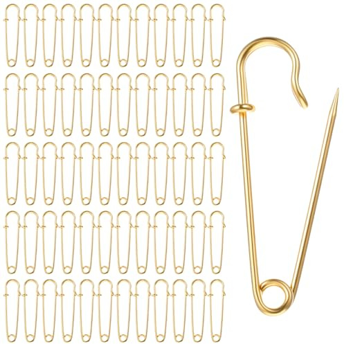 60 Pezzi Grandi Spille di Sicurezza 5 cm Oro Acciaio Inossidabile Clip Decorativa Spille Hijab Robuste Spilli da Balia Chiusura per Tessuti Spessi Abbigliamento Coperte Fai da Te