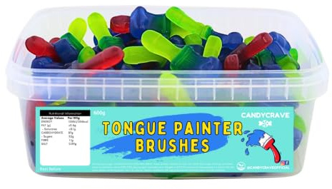 Candycrave Tongue Painter Brushes | 600g Bulk Tub | Chewy Assorted Fruit Flavoured Sweets | Vegan Fun Candy