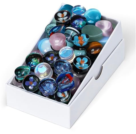 COOEAR 10 Pairs Glass/Stone Ear Tunnels, Random Mix and Match Gauges Flesh Tunnels Plugs Stretchers Expander Double Flared Ear Piercing Jewelry.