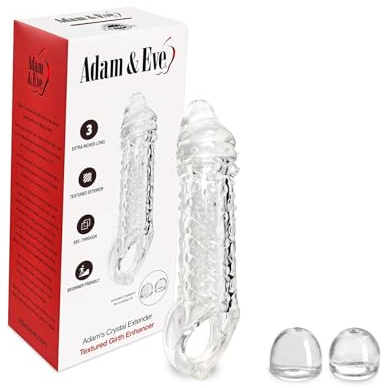 Adam and Eve Pennis Extender, Crystal Penis Sleeve for Men, Soft Stretchy TPR Adds Up to 3 Inches Length and Girth, Textured Nubs and Secure Ball Strap, Adjustable Penis Extension for Confidence