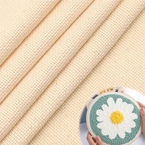 5 Stück Kreuzstich Stickerei Stoff, 20 x 20cm Baumwolle Leinen Stoff, Stickens Tuch 14 CT, Natürliche Baumwolle, in Beige, für Näharbeit Handarbeit Kleidung und Handwerk