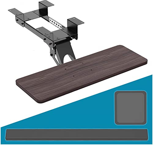Ergonomisk tangentbordsbricka, 73,7 cm justerbar 360° roterande, lutbar med musmatta och handledsstöd, 3 färger – valnöt, svart, vit – perfekt för PC-användare