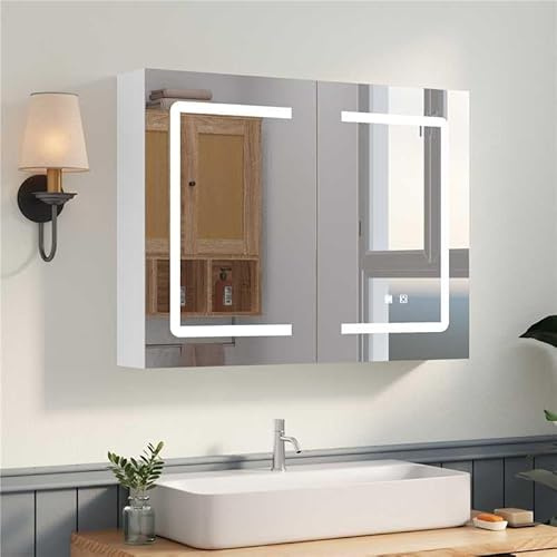 AVAWING Anti-Beschlag Bad Spiegelschrank LED 60x80cm,Doppeltür, Dimmbar,3 Farbtemperaturen, USB-Steckdose, Spiegelschrank Bad mit Beleuchtung mit höhenverstellbaren Regale