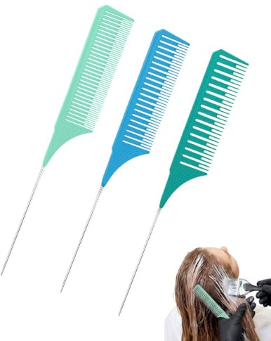DAFNE 3 Größen Strähnenkamm,Strähnen Kamm, Strähnchenkamm, Professionelle Highlight Stielkamm Antistatischer Haarkamm Haarkamm Friseur SträHnchen Set Färbekamm Professionelle Highlight(Bunt B)