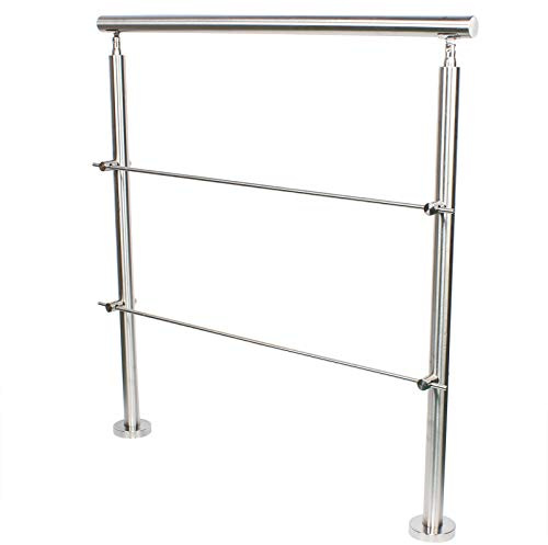 100cm Stainless Steel Handrail for Outdoor Steps, 304 Stair Railing with 2 Crossbars, Freestanding Banister Rail for Indoor Outdoor Stairs