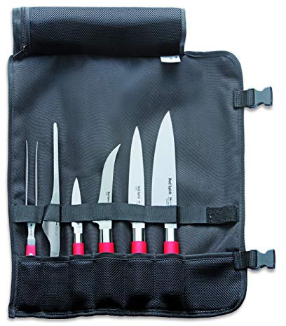F. DICK Messerset Red Spirit (Rolltasche, Fleischgabel, Kochmesser, Filetiermesser, Officemesser, Büffet-Pinzette, Ausbeinmesser 56° HRC) 81767000, Rot, 50 cm x 43 cm