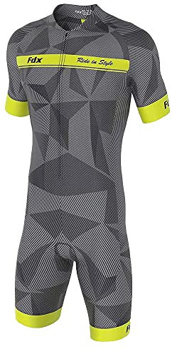 FDX Herren Fahrrad-Skinsuit - 3D Gepolstert, atmungsaktiv, schnell trocknend, Triathlon-Anzug - Kurzarm Einteiler Body für Fahrradtraining, Rennrad Top, Radfahrer Kleidung (gelb-S)