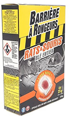 BARRIERE A RONGEURS Appât sur céréales Contre l'invasion des Rats & Souris, Prêt à l'emploi, 150 g, BARASOCER150, Noir