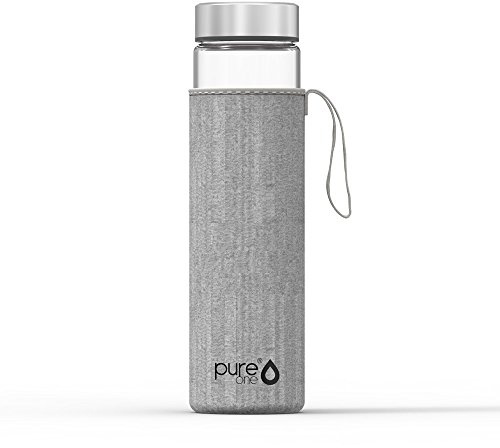 Pure One Trinkflasche aus Borosilikat-Glas 750ml | BPA, BPS, Weichmacher-Frei | Hitzebeständig - Für Heißgetränke, Tee, Smoothies | Ideal für Sport, Wandern, Yoga, Büro | Neopren-Schutzhülle