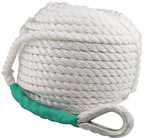 Boat Anchor Rope 200 ft x 1/2 inch Polypropylene Rope 3 Strand Twisted Anchor Line for Sailboat Sled Line Mooring with Thimble 5850LB Breaking Strain