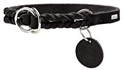 HUNTER Solid Education Dressurhalsung für Hunde | besonders belastbares Rindsleder, handgeflochten, mit Stoppring, Made in Germany, Farbe: Schwarz, Größe: M